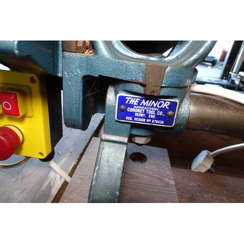 6109 - 1 x Coronet Minor wood turning lathe 240v mounted on a wooden bench. This lathe is also fitted with ... 