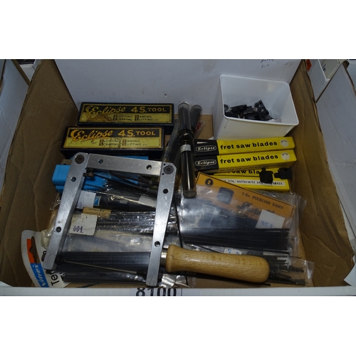 8100 - 1 Box containing a quantity of various fret saws and blades