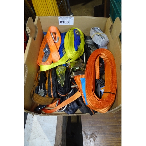 8106 - 1 Box containing a quantity of various ratchet straps