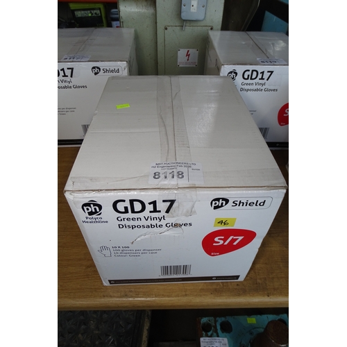 8118 - 1 Box containing 1000 green vinyl gloves size S/7 (100 gloves per dispenser, 10 dispensers per box)