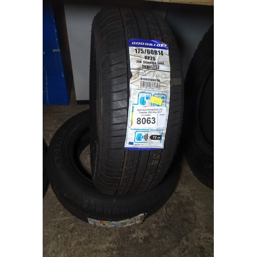 8063 - 2 x unused Goodride 79H standard load tyres both size 175/60 R14 RP26
