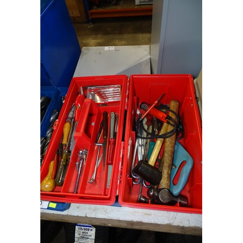 8082 - 1 x Red tool box containing a quantity of various hand tools