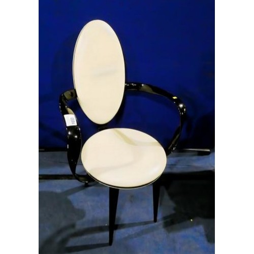 1053 - 1 x Reflex Bastide Chair by Andree Putman with gloss black lacquered wood and cream leather upholste... 