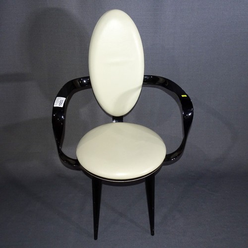 1053 - 1 x Reflex Bastide Chair by Andree Putman with gloss black lacquered wood and cream leather upholste... 
