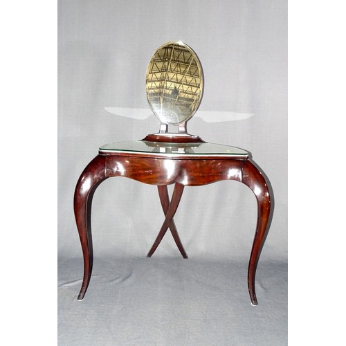 1128 - 1 x Christopher Guy 'Vanity Fair' dark wood dressing table with a glass top and oval mirror approx 9... 