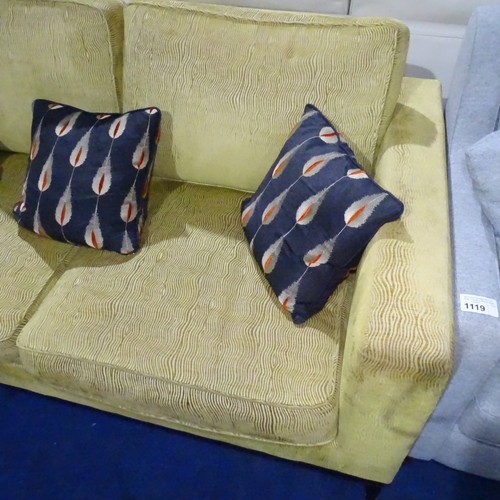 1120 - 1 x Yellow fabric upholstered 2 seater sofa approx 179cm wide