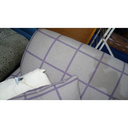 1005 - 1 x 3 seater grey and purple fabric upholstered sofa approx 205cm w