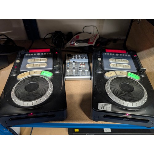 2 x Numark CDJ variable speed cd players, 1 x Behringer Eurorack UB502 ...