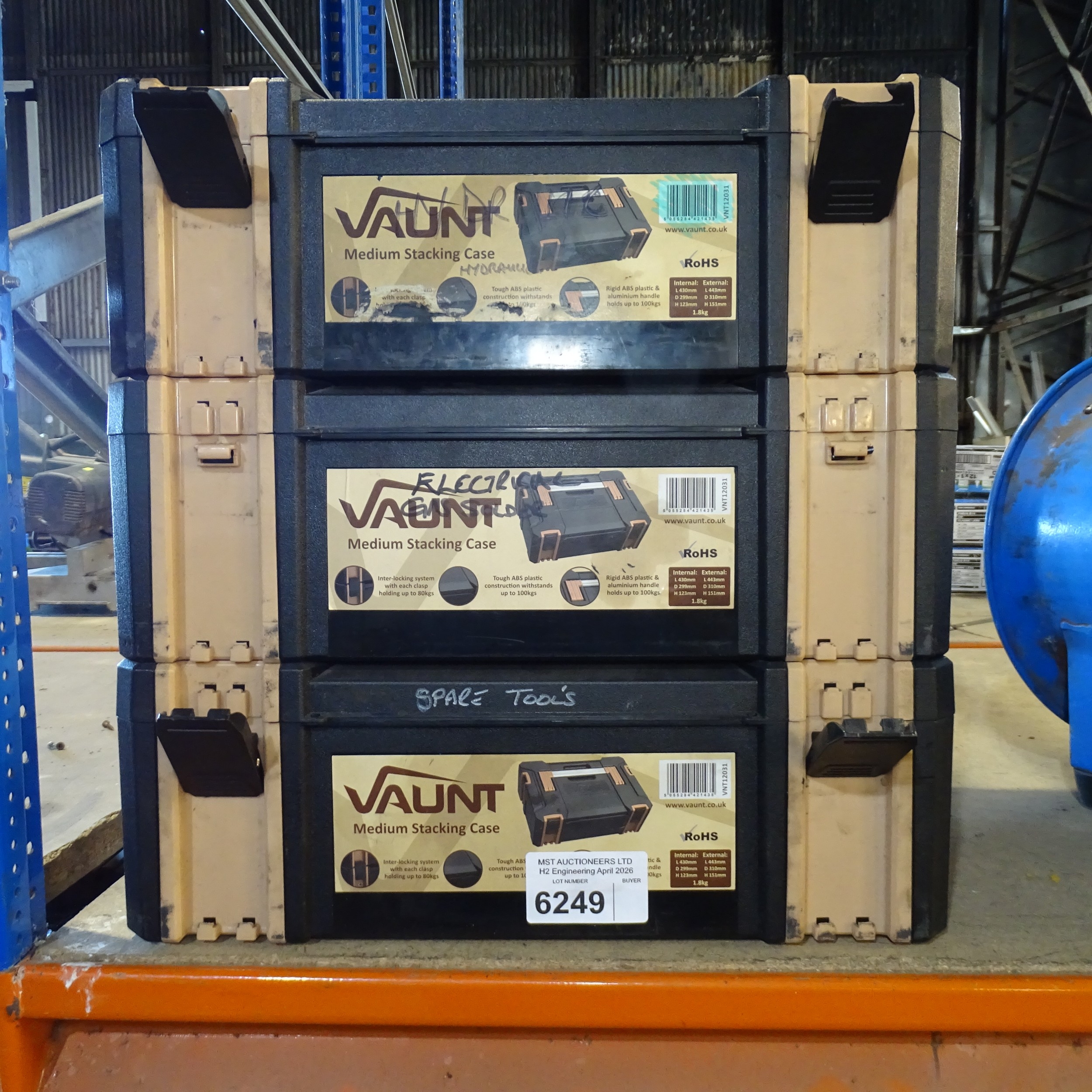 3 x Stacking cases by Vaunt each approx 44cm x 30cm 15cm h