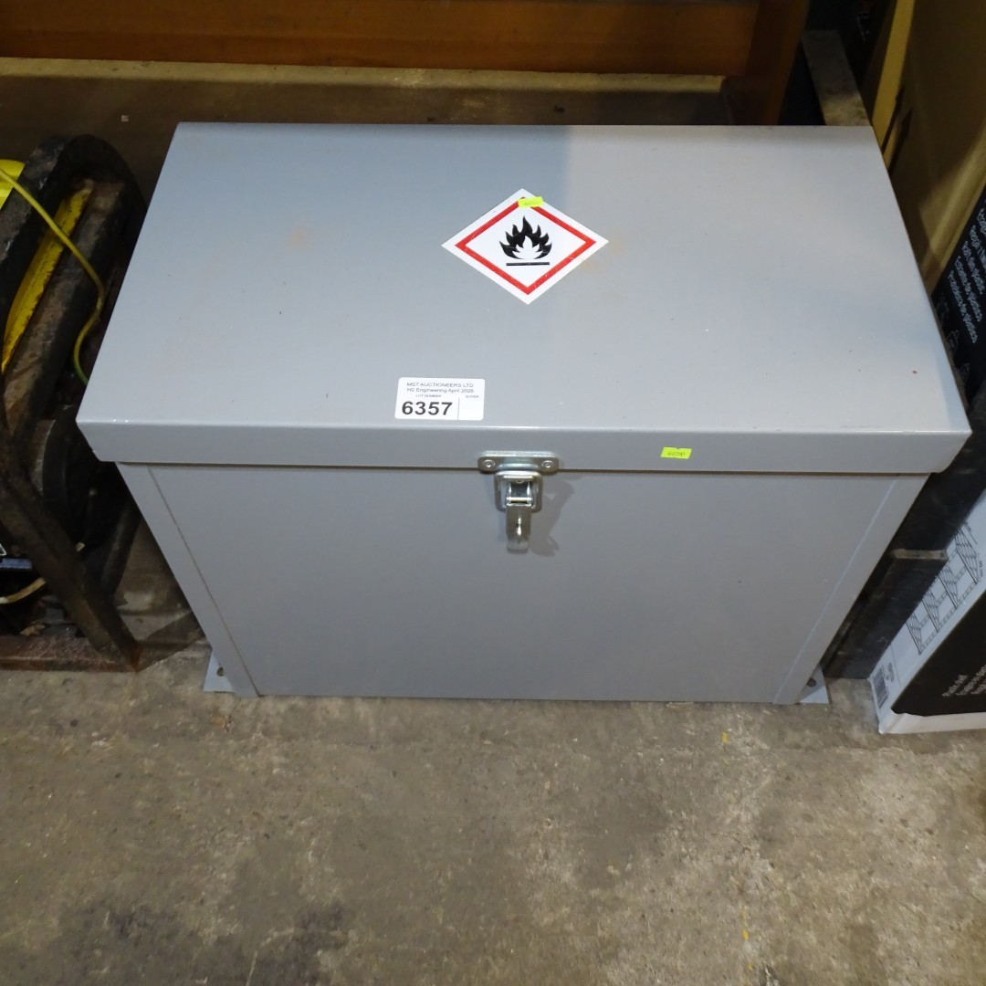 1 x Grey metal storage box with a lift up lid approx 64cm l x 35cm w x ...