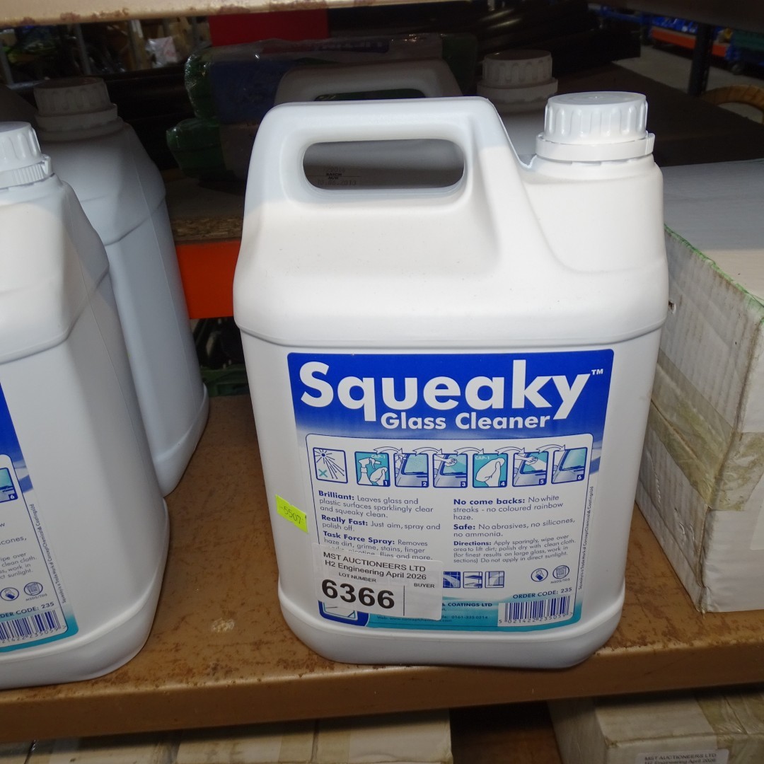 2 x 5L bottles of Squeaky glass cleaner- VAT