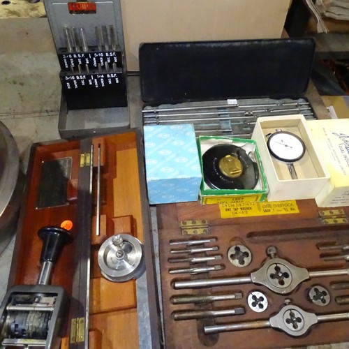A quantity of various engineers items to include a tap and die set, a ...