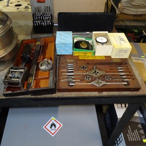 A quantity of various engineers items to include a tap and die set, a ...