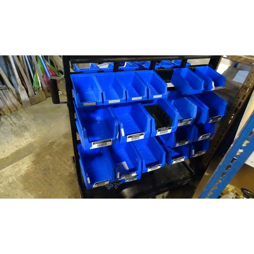 1 x Wheeled lin bin type storage rack with a quantity of various blue ...