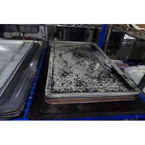 1266 - A quantity of various size baking trays, contents of 1 shelf
