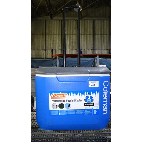 1241 - A large mobile 56lt cool box by Coleman with extendable handle