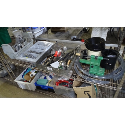 1245 - A quantity of various catering related items including cutlery, utensils, rubber gloves etc, content... 
