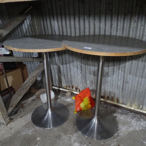 1251 - 2 x Round bar tables with marble effect tops on a metal pedestal base approx 86cm w x 112cm h