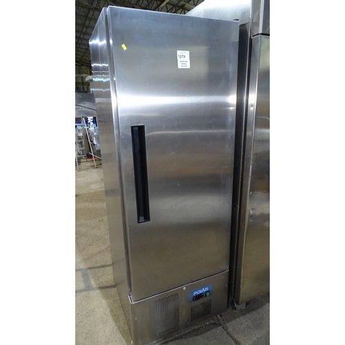 1279 - A commercial stainless steel single door fridge by polar type G590-02 4 shelves trade Tested Working... 