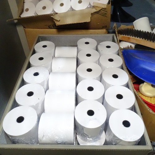 1142 - A quantity of various catering related items including till rolls, plastic bags, stainless steel fil... 