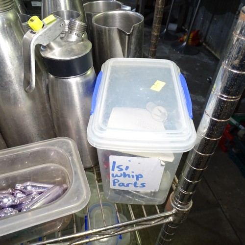 1174 - A quantity of co2 powered cream dispensers by ISI , jugs, mosa pro capsules etc, contents of 1/2 a S... 