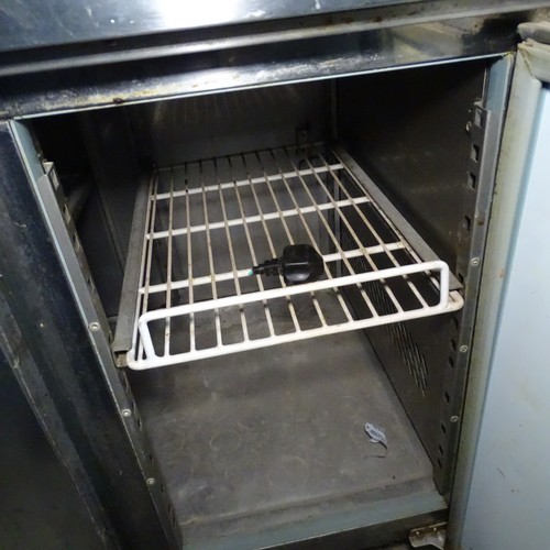 1277 - VAT. A commercial stainless steel mobile 3 door bench fridge prep table approx 180*70*84 trade - una... 