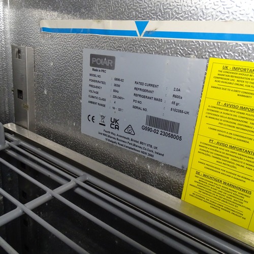 1279 - A commercial stainless steel single door fridge by polar type G590-02 4 shelves trade Tested Working... 