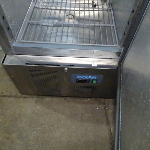 1279 - A commercial stainless steel single door fridge by polar type G590-02 4 shelves trade Tested Working... 