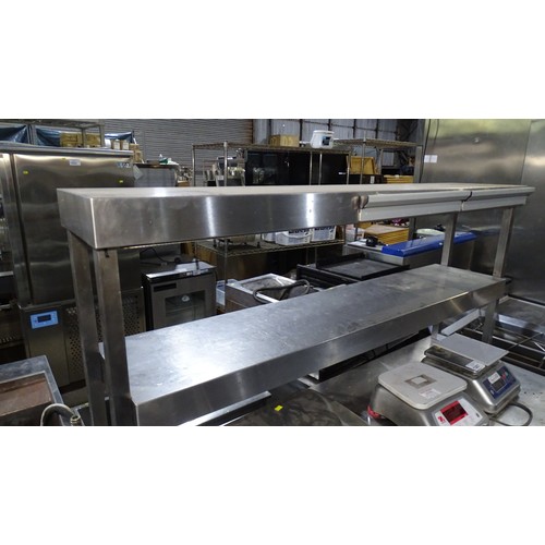 1288 - VAT. A commercial stainless steel heated cabinet, no doors, gantry above approx 150*70*160cm trade... 