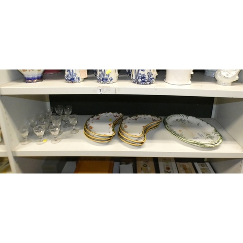 5039 - The set of six Half Moon dishes, two oval meat plates and a collection of small stem glasses