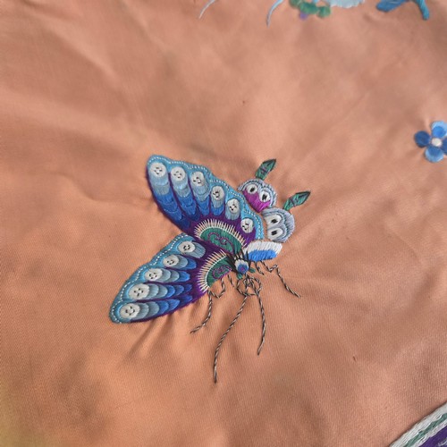 5101 - A Chinese woman's informal lined apricot / orange silk type butterfly robe / Kimono, length approx 1... 