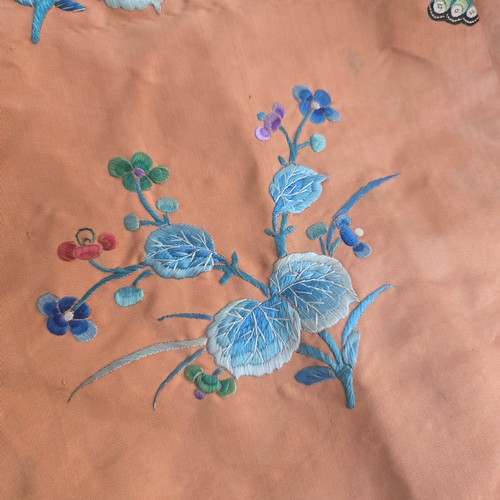 5101 - A Chinese woman's informal lined apricot / orange silk type butterfly robe / Kimono, length approx 1... 