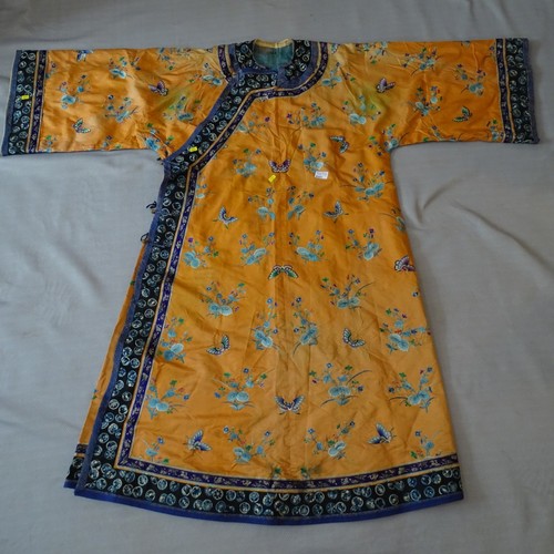 5101 - A Chinese woman's informal lined apricot / orange silk type butterfly robe / Kimono, length approx 1... 