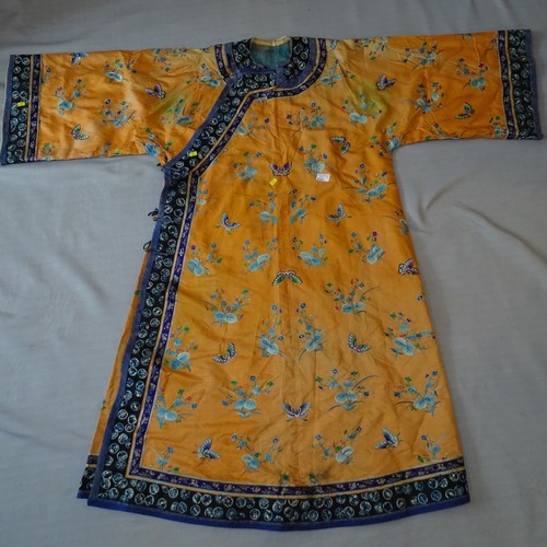 5101 - A Chinese woman's informal lined apricot / orange silk type butterfly robe / Kimono, length approx 1... 