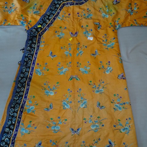 5101 - A Chinese woman's informal lined apricot / orange silk type butterfly robe / Kimono, length approx 1... 