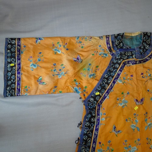 5101 - A Chinese woman's informal lined apricot / orange silk type butterfly robe / Kimono, length approx 1... 