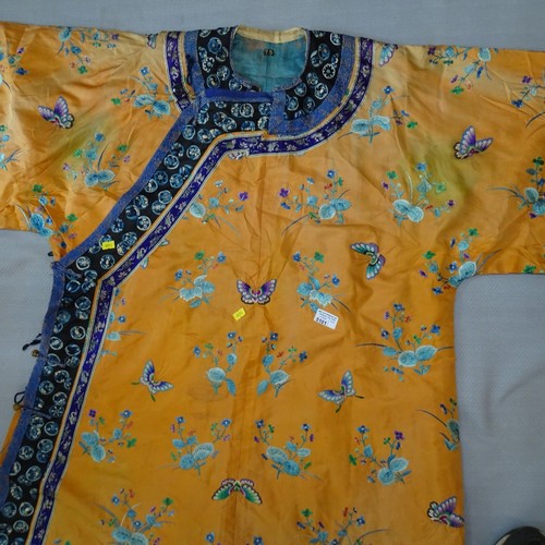 5101 - A Chinese woman's informal lined apricot / orange silk type butterfly robe / Kimono, length approx 1... 