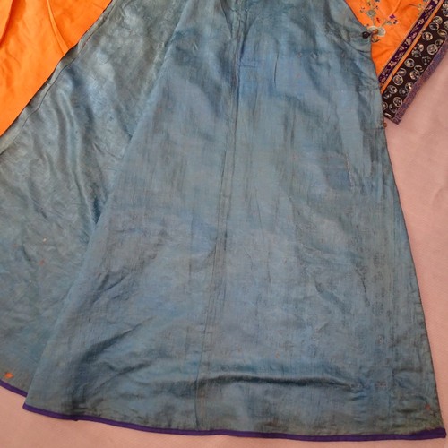 5101 - A Chinese woman's informal lined apricot / orange silk type butterfly robe / Kimono, length approx 1... 