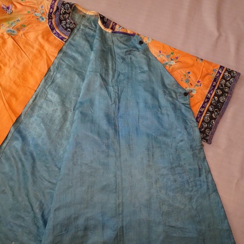 5101 - A Chinese woman's informal lined apricot / orange silk type butterfly robe / Kimono, length approx 1... 