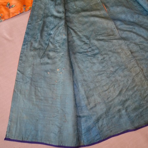 5101 - A Chinese woman's informal lined apricot / orange silk type butterfly robe / Kimono, length approx 1... 