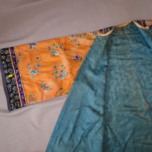 5101 - A Chinese woman's informal lined apricot / orange silk type butterfly robe / Kimono, length approx 1... 