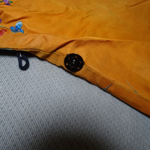 5101 - A Chinese woman's informal lined apricot / orange silk type butterfly robe / Kimono, length approx 1... 