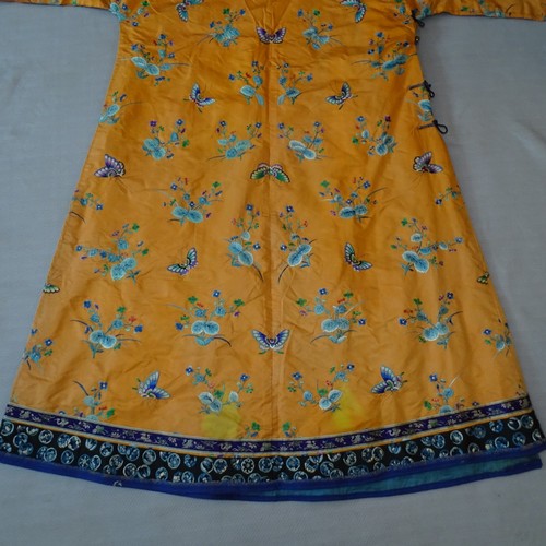 5101 - A Chinese woman's informal lined apricot / orange silk type butterfly robe / Kimono, length approx 1... 
