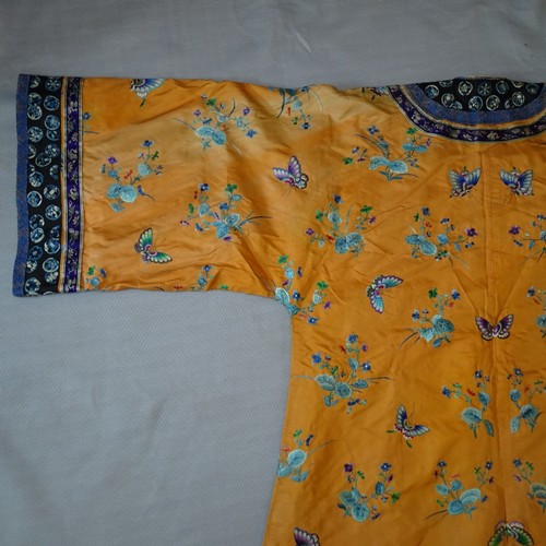 5101 - A Chinese woman's informal lined apricot / orange silk type butterfly robe / Kimono, length approx 1... 