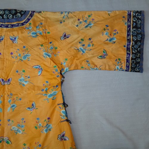 5101 - A Chinese woman's informal lined apricot / orange silk type butterfly robe / Kimono, length approx 1... 