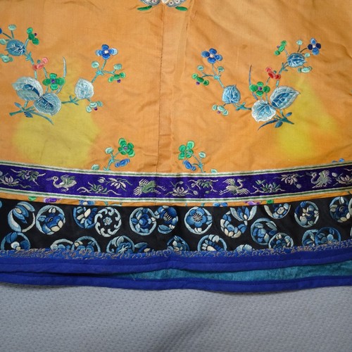 5101 - A Chinese woman's informal lined apricot / orange silk type butterfly robe / Kimono, length approx 1... 