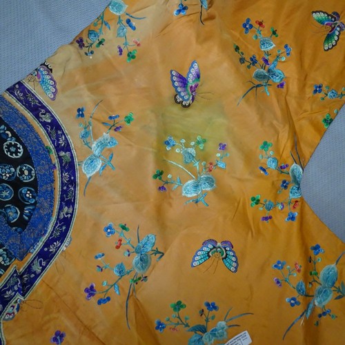 5101 - A Chinese woman's informal lined apricot / orange silk type butterfly robe / Kimono, length approx 1... 