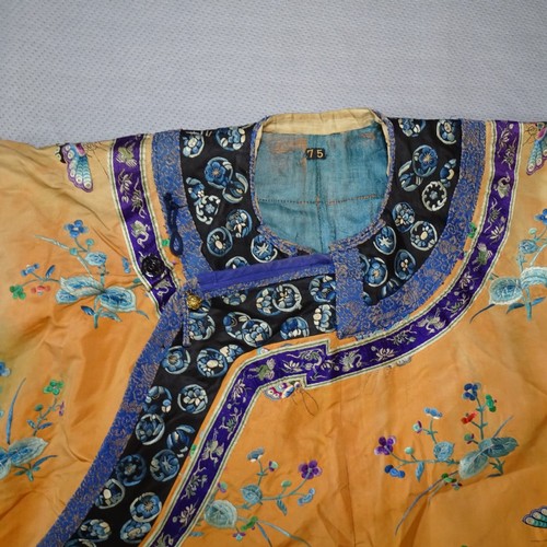 5101 - A Chinese woman's informal lined apricot / orange silk type butterfly robe / Kimono, length approx 1... 