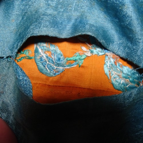 5101 - A Chinese woman's informal lined apricot / orange silk type butterfly robe / Kimono, length approx 1... 