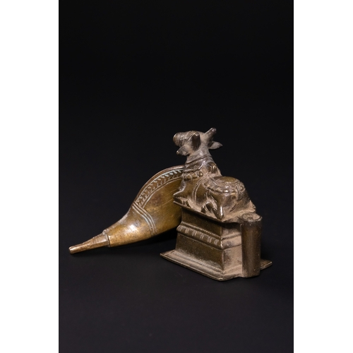 141 - A DECCAN BRONZE NAGA-NANDI SHRINE SCULPTURE, 19TH CENTURY. - A traditional Indian ritual sculpture f... 
